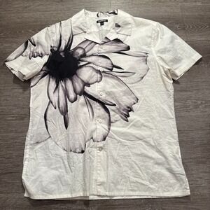 Express Shirt Mens Medium White Short Sleeve‎ Camp Floral Graphic Cotton Adult